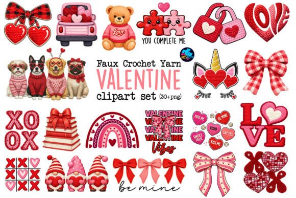 Download Faux Crochet Yarn Valentine PNG Bundle - Valentine Collection