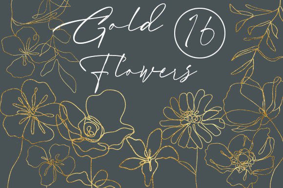 Download Golden Linear Flowers, Floral Minimalism - Minimalism Collection