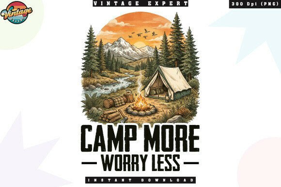 Download Camp More Worry Less PNG T-shirt Design - Camp Collection
