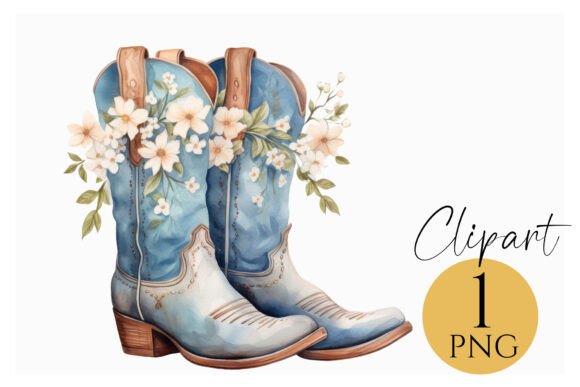 Download Floral Blue Cowboy Boots Clipart PNG - Cowboy boots clipart Collection