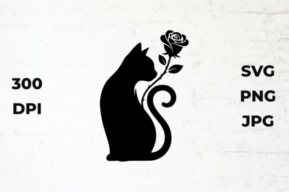 Download Black Cat Silhouette with a Rose - Premium Bundle