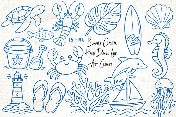 Download Summer Coastal Hand Drawn Line Art PNG - Hand drawn Collection