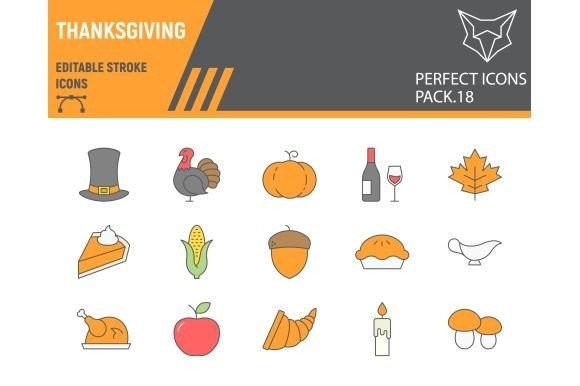 Download Thanksgiving Color Line Icon Set - Icon Collection