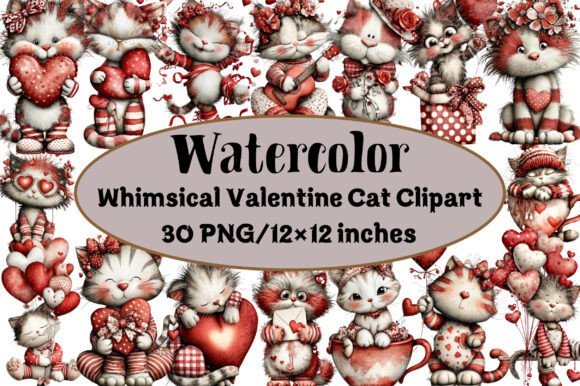 Download Whimsical Valentine Cat Clipart - Premium Bundle