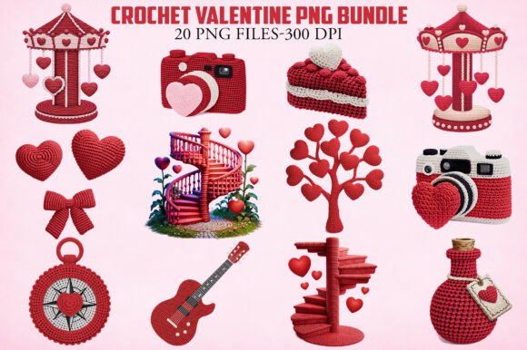 Download Red Crochet Valentine PNG Bundle - Valentine Collection