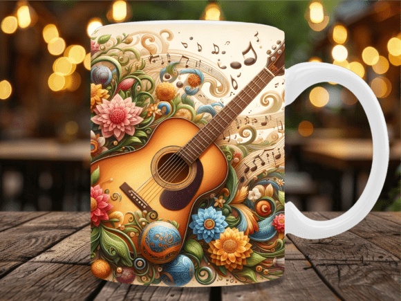 Download Vintage Floral Acoustic Guitar Mug Wrap - Premium Resources