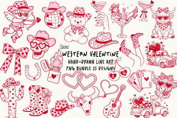 Download Western Valentine's Day Line Art Bundle - Valentine Collection