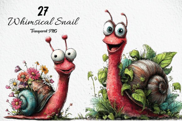 Download Whimsical Snail Watercolor Clipart - Snail Collection