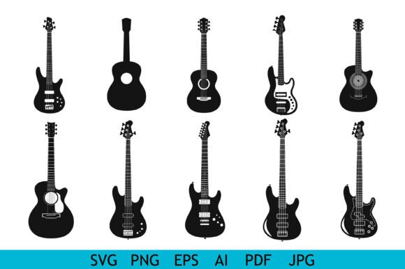 Download Guitar Silhouette Collection Vector Set - Guitar Collection