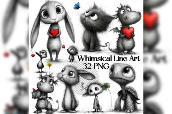 Download Whimsical Valentine Line Art Clipart - Valentine Collection