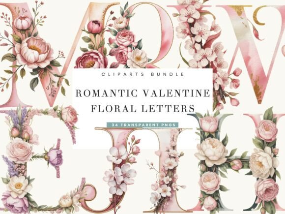 Download Romantic Valentine Floral Letters - Valentine Collection