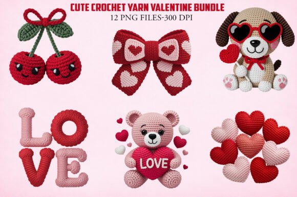 Download Cute Crochet Yarn Valentine PNG Bundle - Valentine Collection