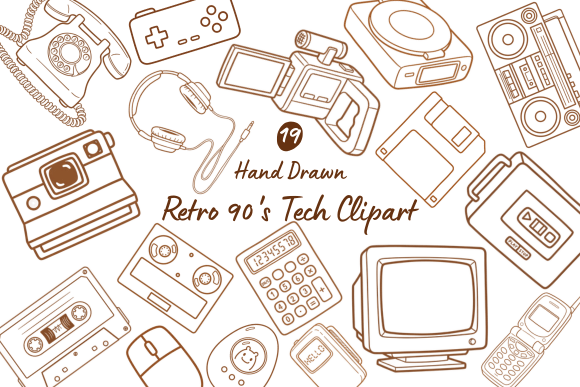 Download Hand Drawn Retro 90's Tech Clipart - Hand drawn Collection
