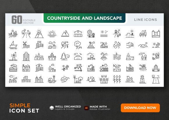 Download Countryside and Landscape Line Icon Set. - Icon Collection
