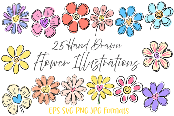 Download 25 Heart Doodle Hand Drawn Flowers Flora - Premium Resources